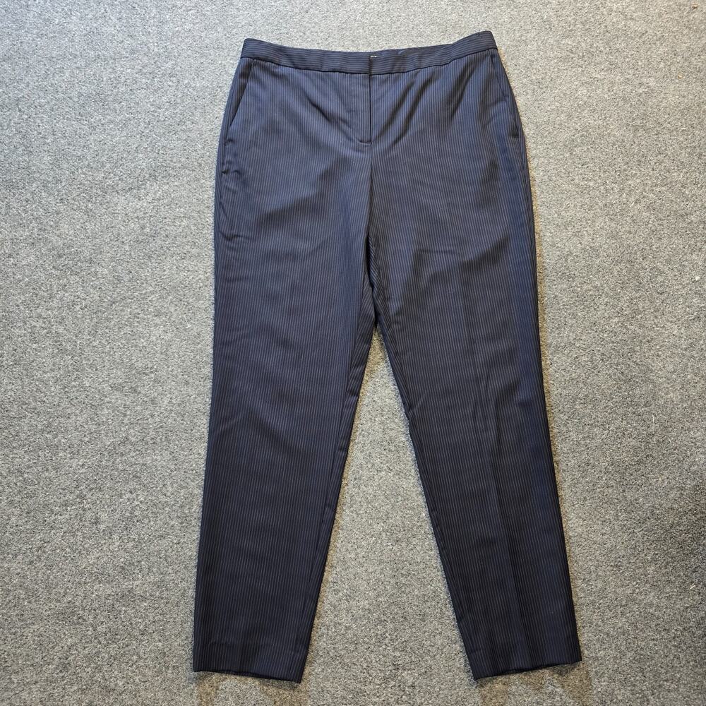Massimo Dutti Pants Womens Size 12 Blue Pinstripe Wool Tapered Flat Front Career